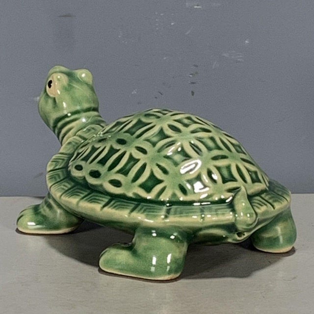 Chinoiserie Green Glaze Ceramic Turtle Figurine, Chinoiserie Longevity Tortoise Statue For Sale - Image 3 of 9