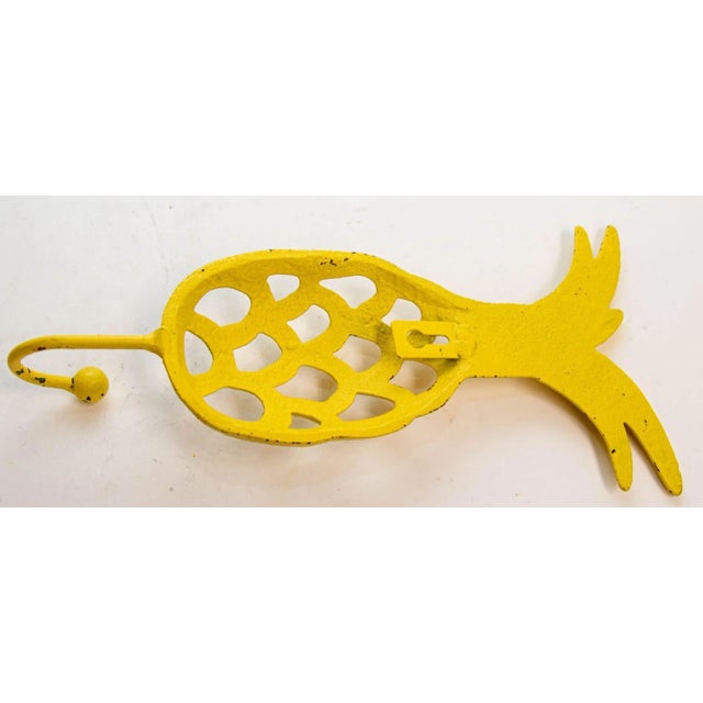Vintage Cast Iron Tropical Yellow and Green Pineapple Coat Hook For Sale - Image 4 of 9