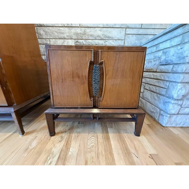 Attributed/Styled After: Helen Hobey Baker Mid-Century Modern Set of 2: Highboy Dresser & Nightstand - One Owner For Sale - Image 9 of 14