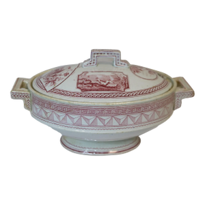 1880's Antique J. Dimmock & Co Brown Mahogany Warwick Transferware Ironstone Tureen From England