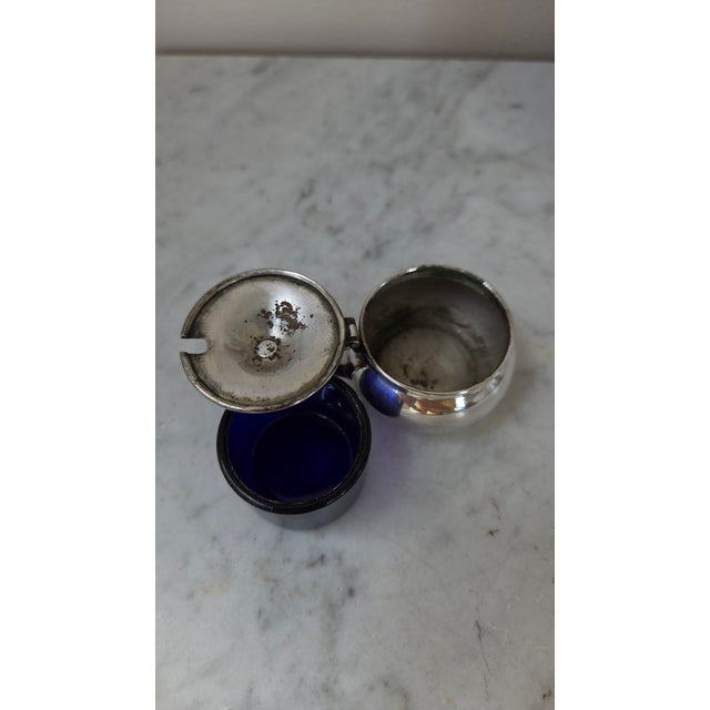 Early 20th Century English Epns Silver-Plated Mustard Pot With Cobalt Blue Glass Liner For Sale - Image 9 of 17