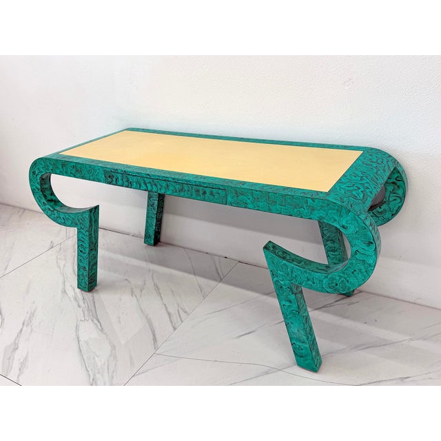 1980s Hand Painted Faux Malachite Console / Desk, Alessandro, Baker, 1980's For Sale - Image 5 of 11