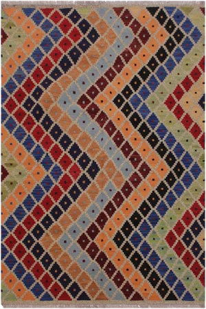 Contemporary Kilim Hand-Woven Wool Rug- 5'3" X 6'5"