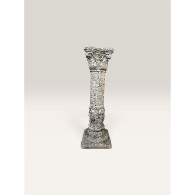 Rustic European 50s Classical Column Pedestal Concrete Stone Architectural Salvage Bird Bath Stand Vintage For Sale - Image 3 of 18