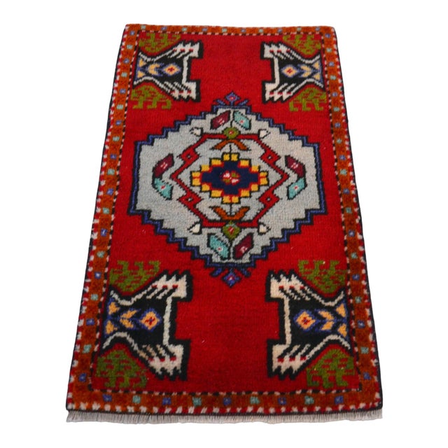 1970s Hand Knotted Small Turkish Rug, Door Mat, Entryway Rug, Bath Mat, Kitchen Decor - 20x36" For Sale - Image 4 of 14