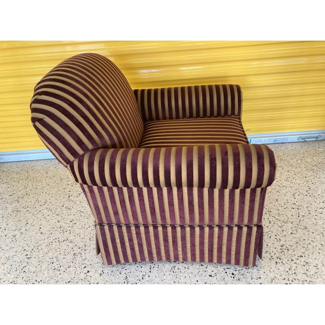 Vintage Burgundy and Gold Striped Club Chair in Corduroy Fabric by Norwalk Furniture For Sale - Image 4 of 11