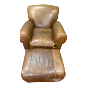 Mitchell Gold 1930s Style Leather Manhattan Club Chair and Ottoman