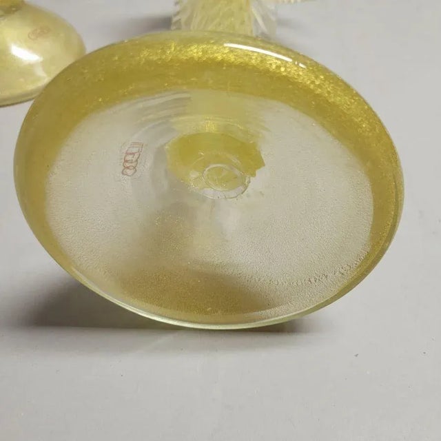 Glass 20th C Oggetti Murano Gold Leaf Glass Palm Tree Candle Holders - a Pair For Sale - Image 7 of 8