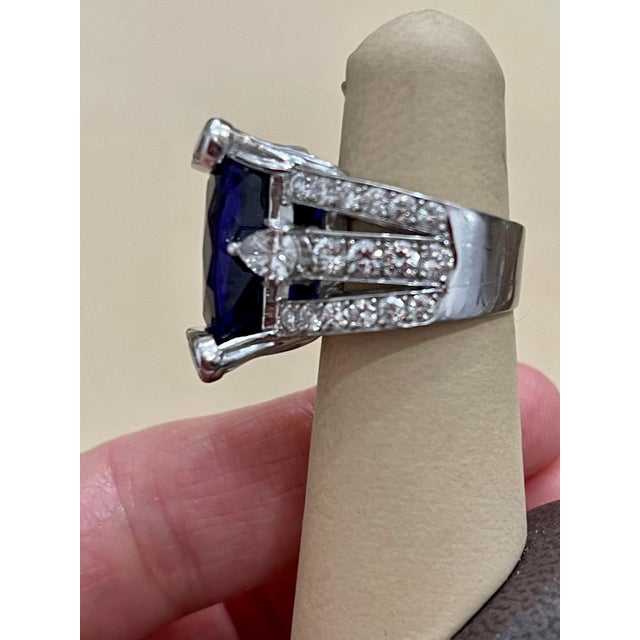 AGL Certified Natural 35.12 Carat Cushion-Cut Tanzanite Ring 4.5 Carat Diamonds For Sale - Image 12 of 18