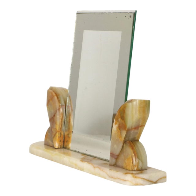 Large Art Deco Onyx Marble Photo Picture Frame with Mirrored Border, 1930s For Sale - Image 13 of 18
