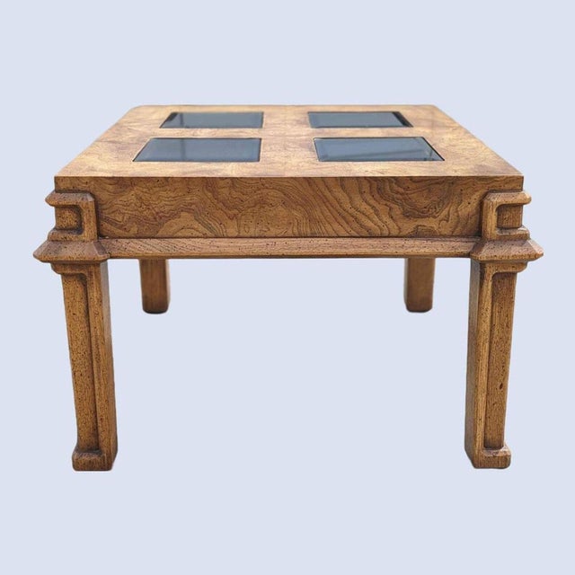 Postmodern Postmodern Burl Wood and Smoked Glass Square Side Table, 1970s For Sale - Image 3 of 10