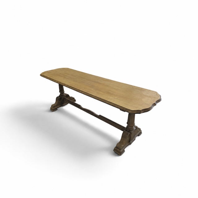 Vintage Butter Yellow Painted Trestle Sofa Table With Scalloped Top For Sale - Image 18 of 18