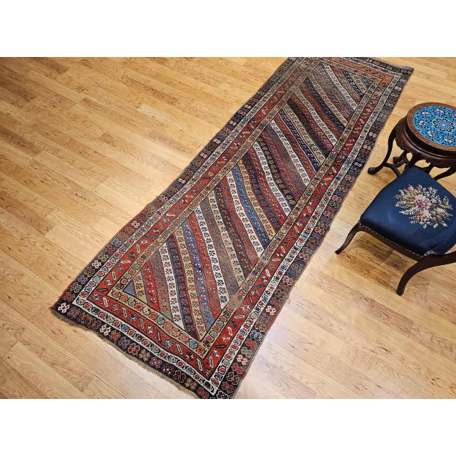 French Country Antique Gendje Kazak Runner, Handwoven Wool, 19th Century Caucasus, 4' x 11' For Sale - Image 3 of 16