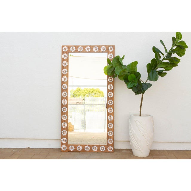 Contemporary Floral Blossom Inlay Floor Mirror For Sale - Image 3 of 11