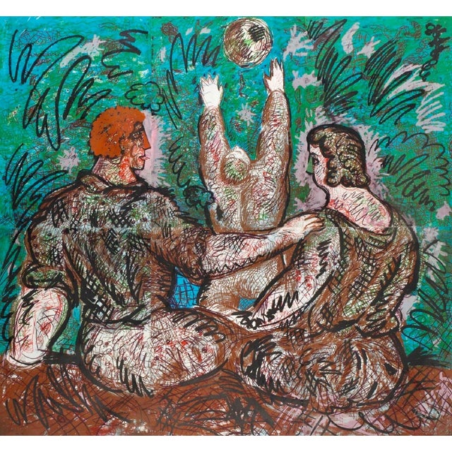 Pop Art Sandro Chia, Huge 6X6 Lithograph Italian Post Modernist Figurative Pop Art Children's Holiday, 1984 For Sale - Image 3 of 7