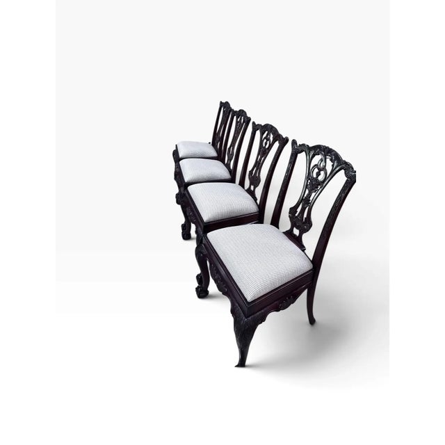 Maitland-Smith Carved Mahogany Chippendale Dining Chairs, Newly Upholstered – Set of 4 For Sale In Miami - Image 6 of 11