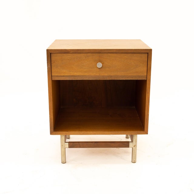 George Nelson Style Kroehler Signature Line Mid Century Walnut Rosewood And Metal Nightstand Chairish