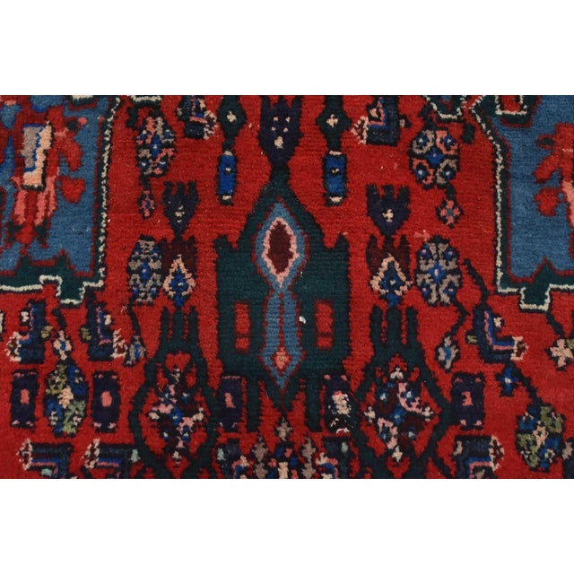 Hamedan Runner 4’4” X 9’10” Red Wool Vintage Tribal Hand-Knotted Oriental Rug For Sale - Image 9 of 15