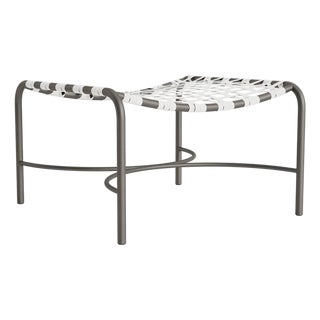 Brown Jordan Kantan Aluminum Suncloth Ottoman, Mica frame with White fabric For Sale