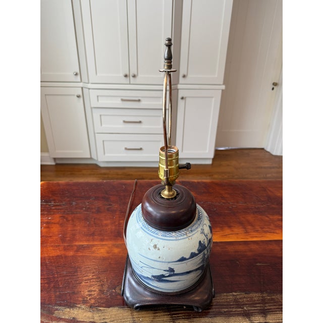 Ceramic Antique Blue and White Porcelain Chinese Ginger Jar Lamp For Sale - Image 7 of 10
