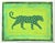 Expressionist painting of a green spotted leopard set in a green and aqua textured border.Tropical and vibrant. Abstract...