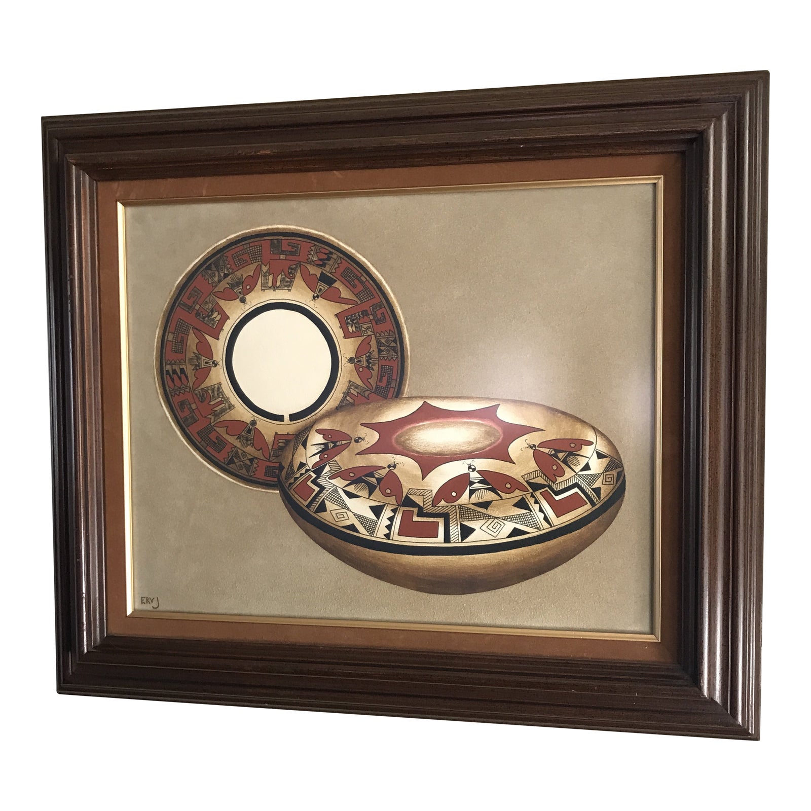 Native American Southwestern Artist Ervin Johnson Framed and Signed