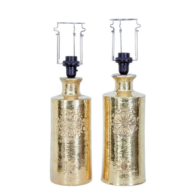 Gold Mid-Century Gilt Lamps by Bitossi for Bergboms, Set of 2 For Sale - Image 8 of 8
