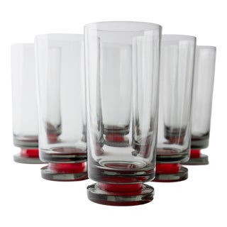 Vintage Grey Drinking Glasses with Red Stems, 1970s, Set of 6 For Sale