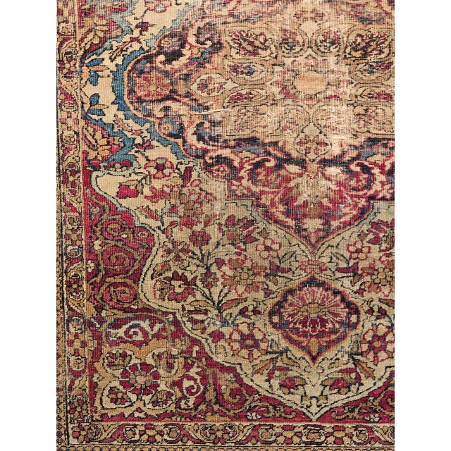 19th Century Persian Kerman Lavar Rug, Hand-Knotted Wool, Floral Pattern, Ivory & Red, 4x5 For Sale - Image 16 of 18
