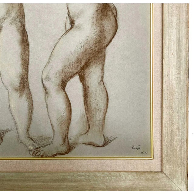 Francisco Zuniga "Two Standing Nudes" Figurative Pastel Drawing on Paper, 1971 For Sale - Image 4 of 6