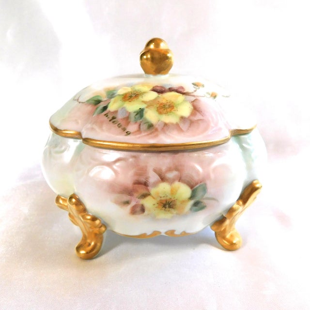 White 1960s Hand Painted and Signed Vanity Tray and Covered Vanity Jar For Sale - Image 8 of 14