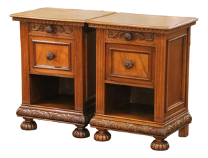 Pair of 19th Century Italian Renaissance Revival Walnut Nightstands
