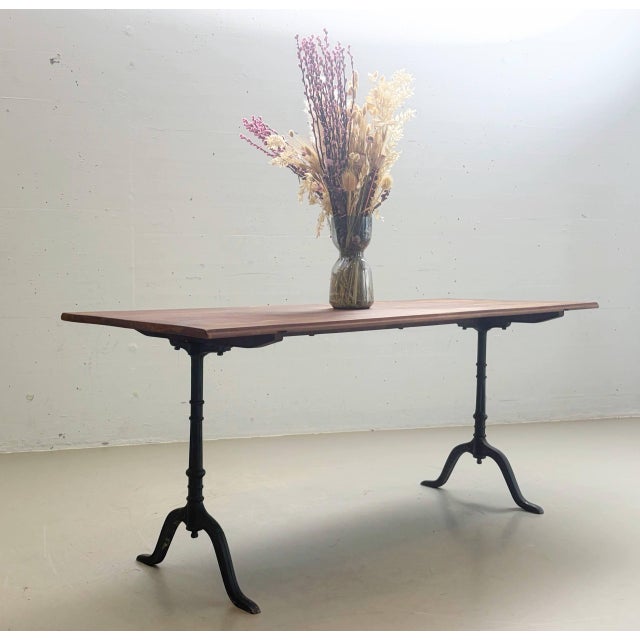 Vintage Dining Table with Cast Iron Frame and Wood Top, 1930s For Sale - Image 4 of 14