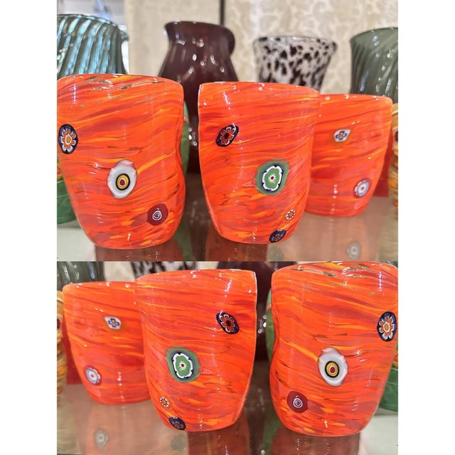 Lively Amber Rods and Murrine Murano Glasses by Simoeng, Set of 6 For Sale - Image 4 of 6