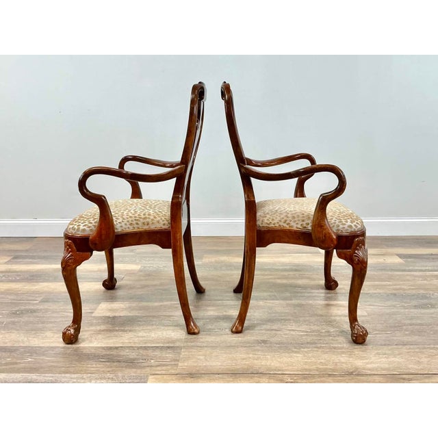 Wood Vintage Queen Anne Burl Walnut Dining Chairs With Leopard Velvet Seats — Set of 8 For Sale - Image 7 of 18