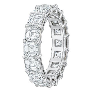 GIA Certified 6.61 Carat Asscher Cut Diamond Wedding Eternity Band, Size 6 For Sale