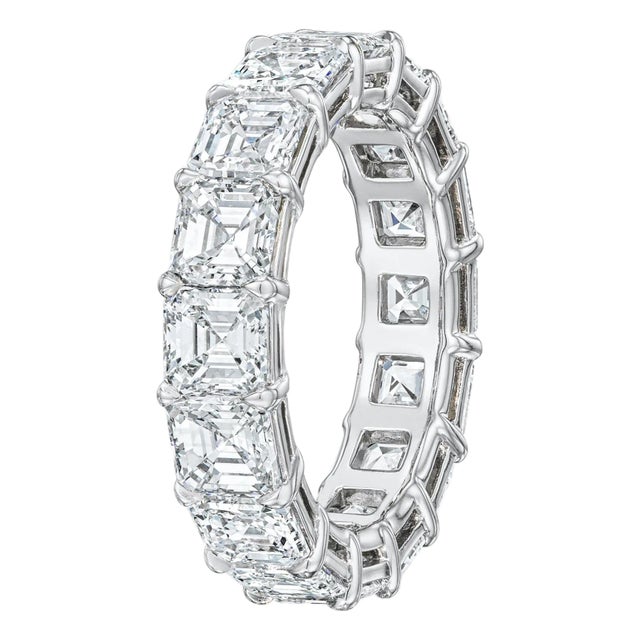 GIA Certified 6.61 Carat Asscher Cut Diamond Wedding Eternity Band, Size 6 For Sale