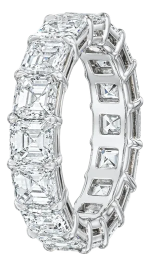 GIA Certified 6.61 Carat Asscher Cut Diamond Wedding Eternity Band, Size 6