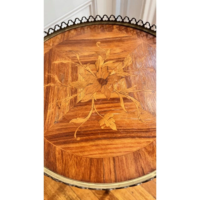 Wood 1920's Louis XV Marquetry Side Table With Ormolu Gallery Detailing For Sale - Image 7 of 10