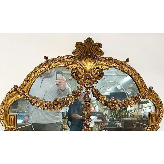 Large 54 Inch Antique French Gilt Mirror For Sale - Image 4 of 5