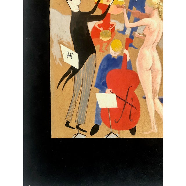 Early 20th Century Signed Art Deco-Style Gouache Depiction of Performing Musicians For Sale - Image 5 of 8