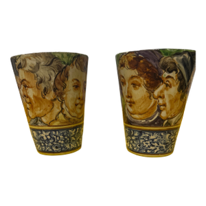 Antique A. Mighnetti Majolica Italian Drinking Cups- Set of 2