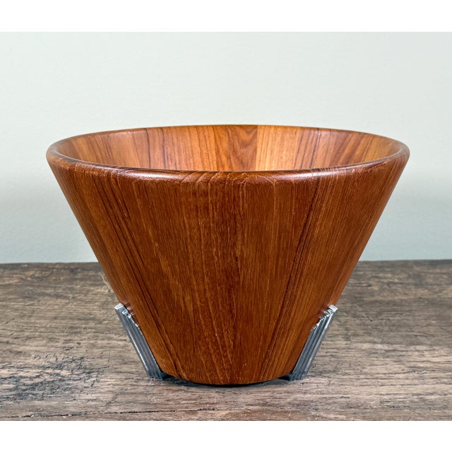 Mid Century Modern Georges Briard Teak Wood Bowl With Silverplate Feet For Sale - Image 10 of 11