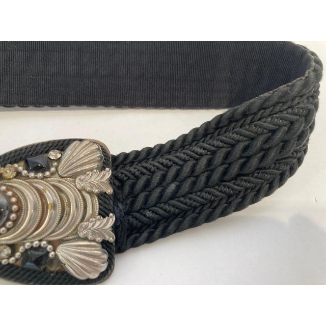 Judith Leiber Art Deco Black Cotton Silk Velvet Waist Belt With Silver and Stone For Sale In Palm Springs - Image 6 of 8