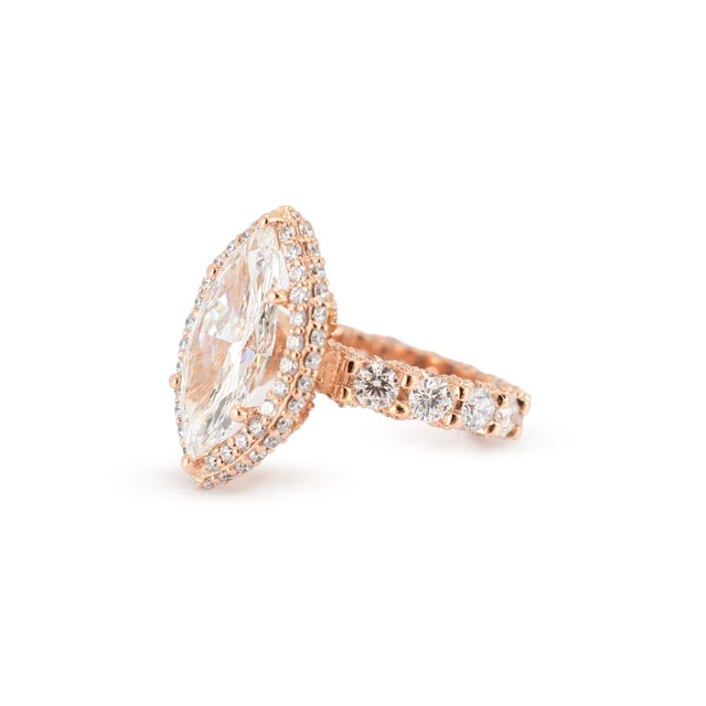18k Rose Gold Igi 8.85ctw Marquee Lab Grown Diamond Eternity Engagement Ring, Size 6 For Sale - Image 4 of 8
