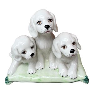 Vintage Mid 20th Century Italian Majolica Trio of Pups Figurine