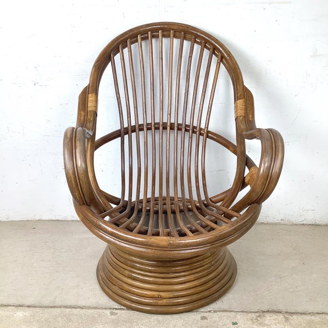 Brown Vintage Sculptural Rattan & Bentwood Swivel Lounge Chair For Sale - Image 8 of 18