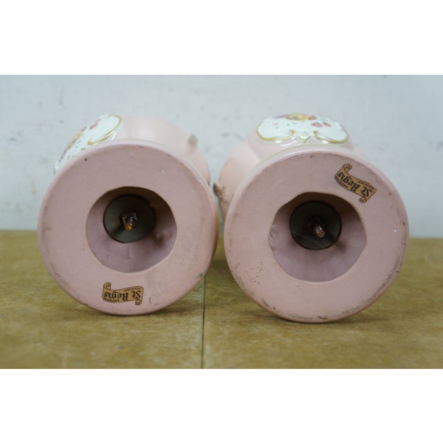 Mid 20th Century 2 St Regis American Porcelain Pink Floral Mantel Vases Trophy Urns 12" For Sale - Image 17 of 17
