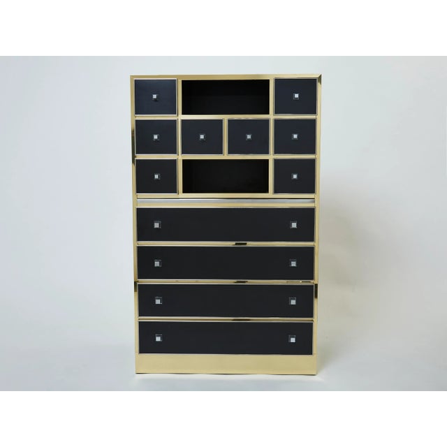 1970s Vintage Michel Pigneres Brass Chrome Black Cabinet Secretaire For Sale - Image 13 of 13