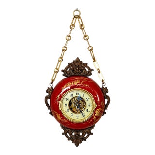 19th Century French Farcot Skeleton Clock Sang De Boeuf Ceramic Case For Sale